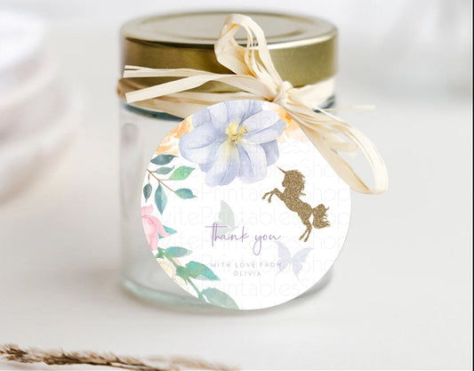 Editable Unicorn Garden Thank You Tags Floral Unicorn Thank You Gift Tags Pa