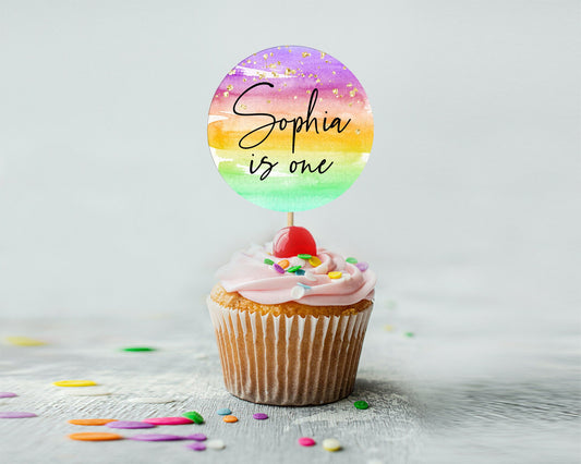 Editable Rainbow Cupcake Toppers Pastel Cupcake Toppers Colorful Pastel Wate