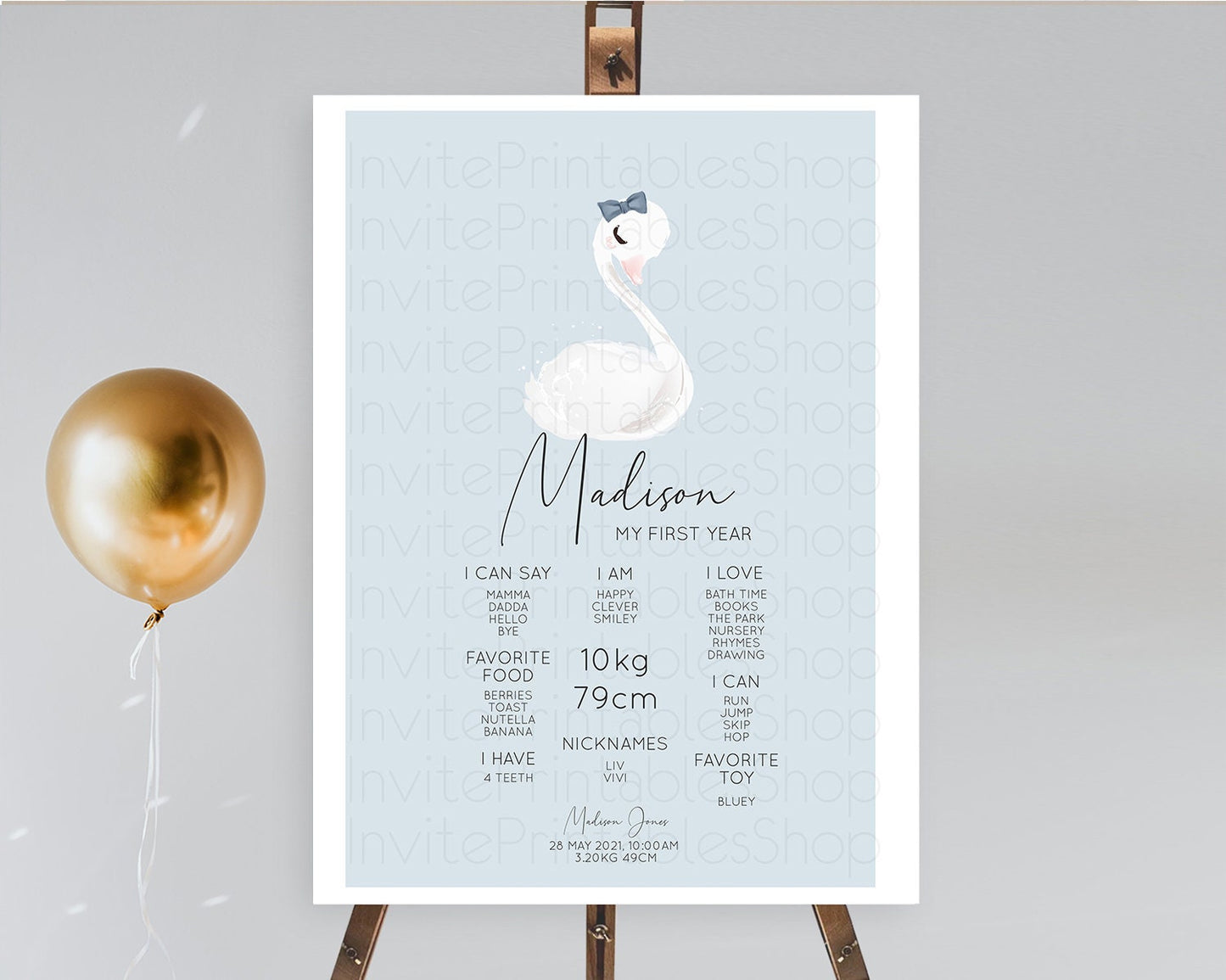 Swan First Birthday Milestone Poster Swan Princess Ballet Milestone Board Enchanted Forest Swan Lake Secret Garden Pastel Floral D10760