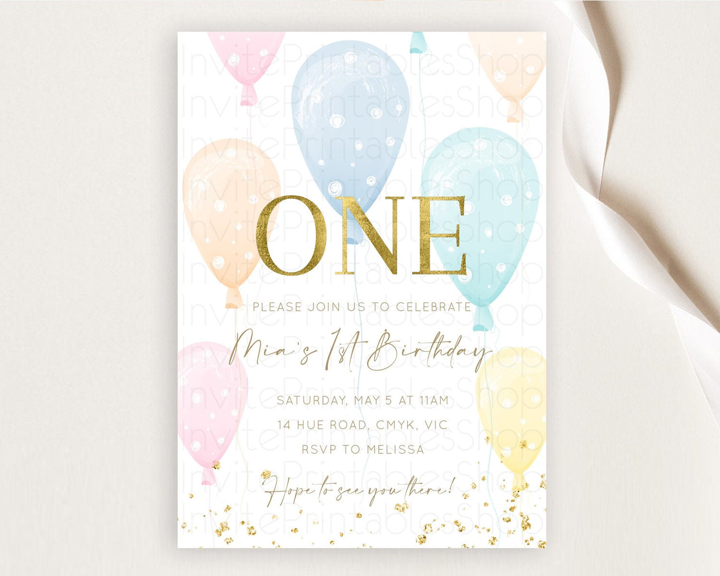 Balloon Birthday Invitation Pastel Birthday Invitation Pastel Balloon Invites Colorful Pastel Rainbow Balloon 3rd 2nd First Birthday D10182