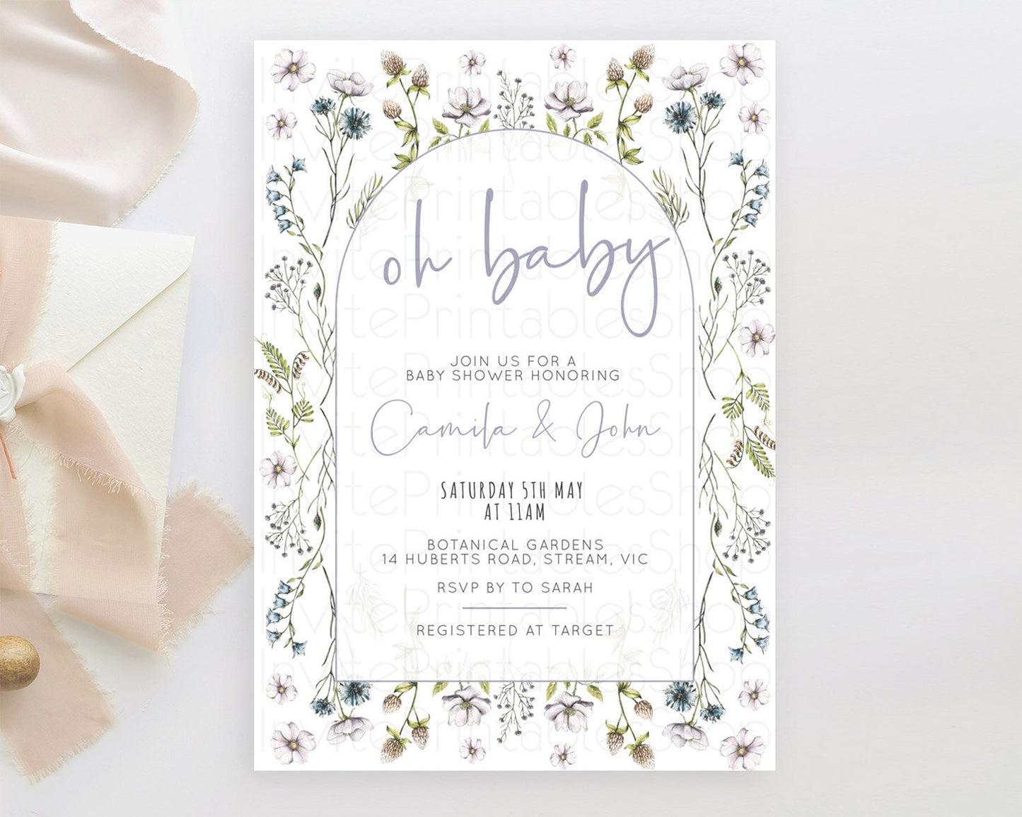 Wildflower Baby Shower Invitation Secret Garden Baby Shower Invitation Pastel Flowers Invite Enchanted Garden Shower Floral Theme D10603