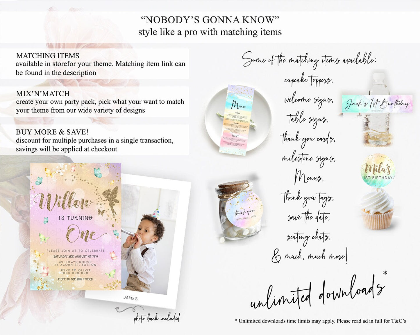 Pastel Fairy Birthday Invitation Pastel Butterflies Fairy Birthday Invitation Rainbow Ombre Watercolor 1st 2nd Birthday Invitation D23158