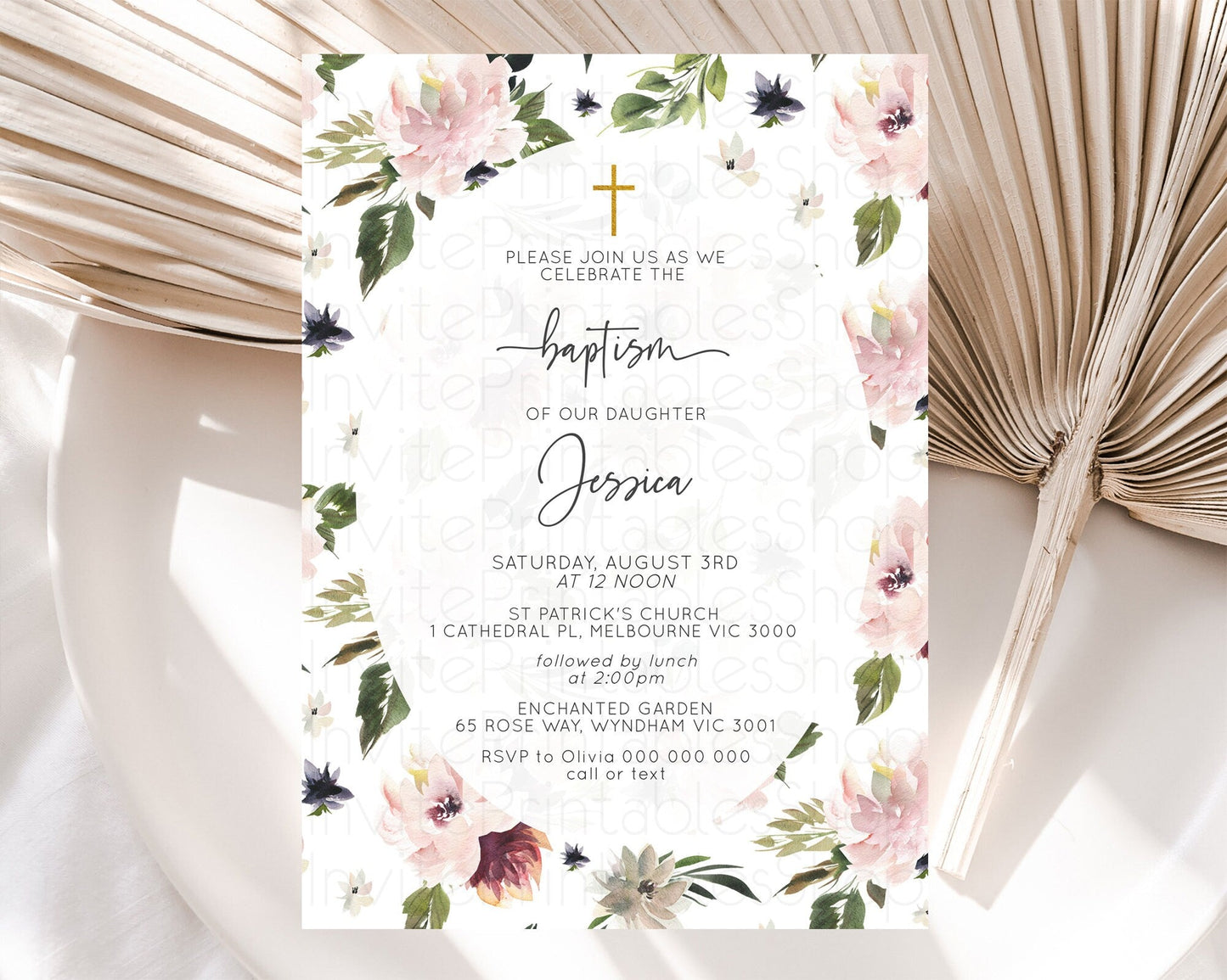 Secret Garden Baptism Invitation Wildflower Baptism Birthday Invite Pastel Flowers Christening Invite Enchanted Garden Boho Floral D10538