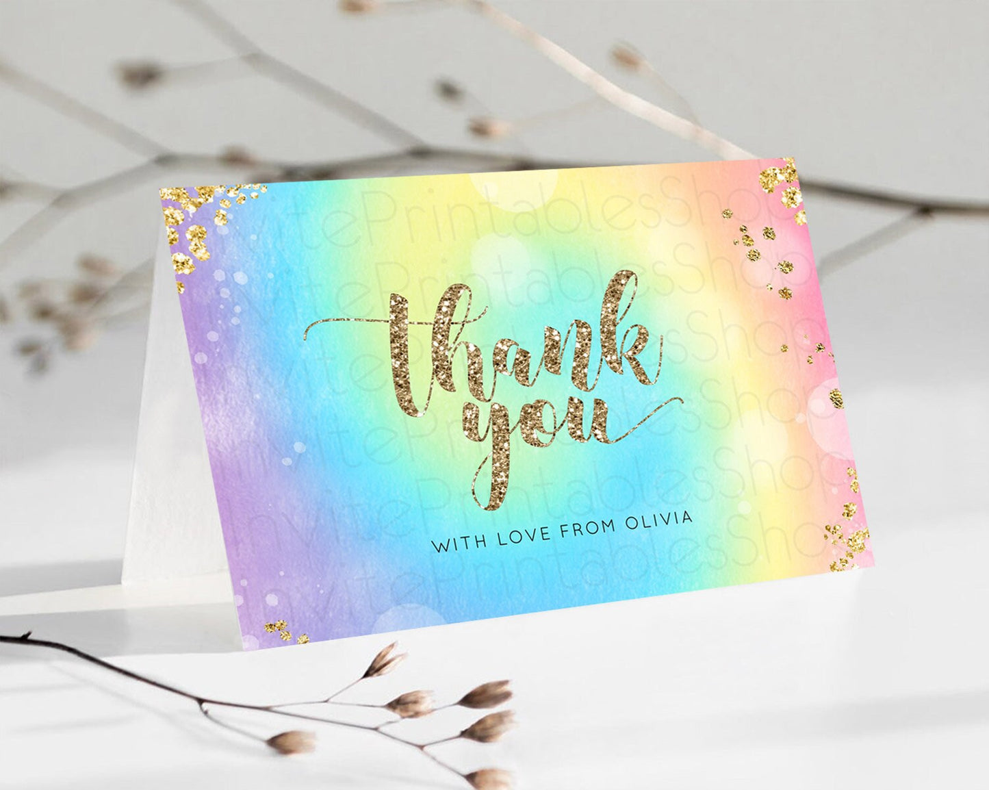 Pastel Thank You Rainbow Thank You Card Colorful Pastel Birthday Thank You Card Confetti Watercolor Pastel Teacher Thank You Cards D10568