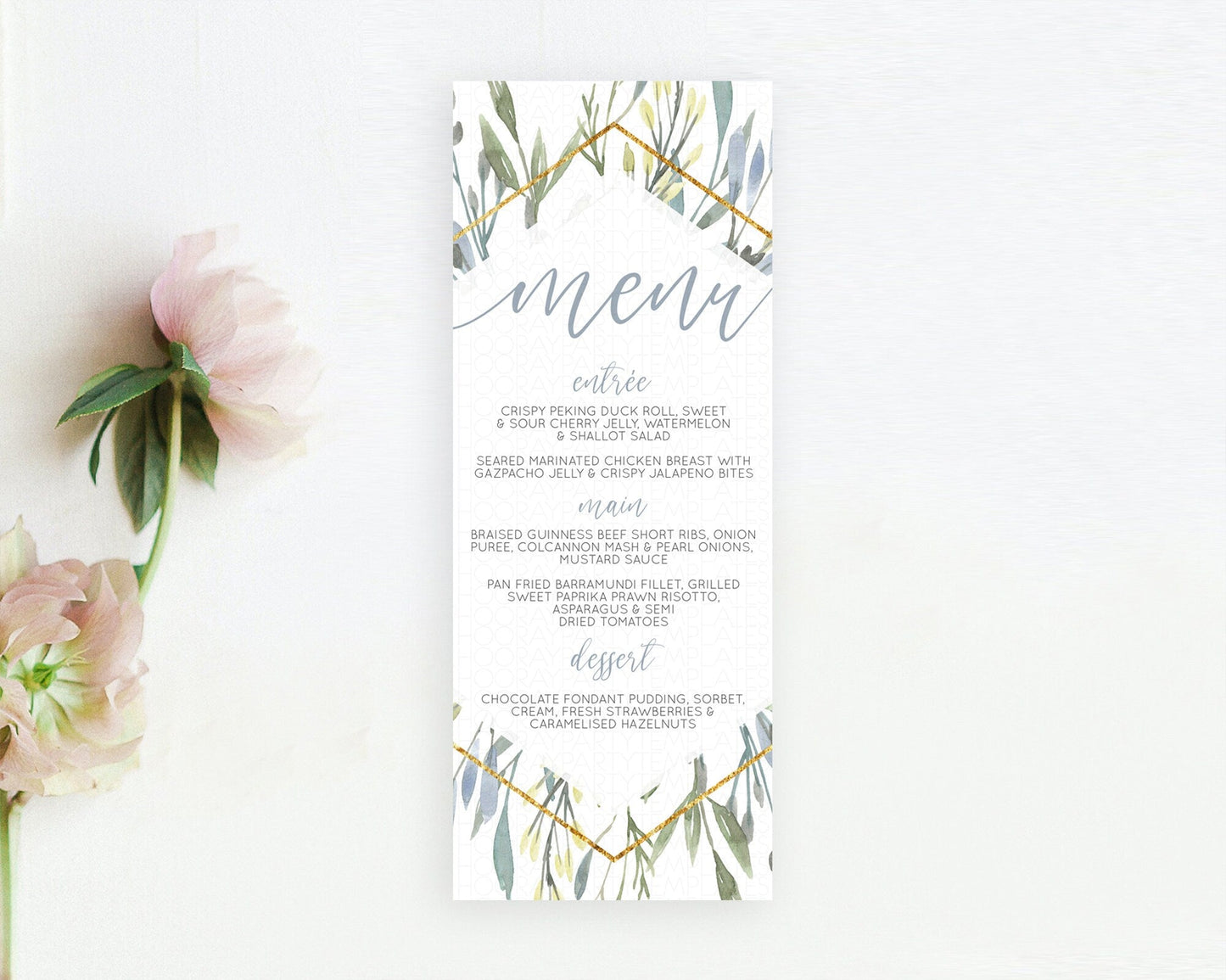 Leafy Menu Green Leaf Menu Template Eucalyptus Fern Leaves Decor Watercolor Boho Garden Leaf Branch Dinner Dessert Party Food Menu D10532