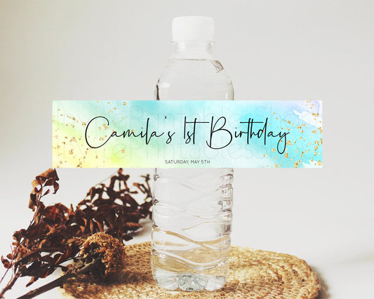 Editable Pastel Water Label Template Pastel Ombre Rainbow Watercolor Colorfu