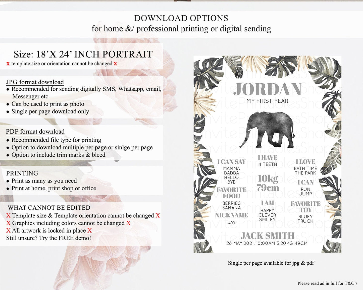 Elephant First Birthday Milestone Board Elephant Milestone Poster One Wild Year Safari Adventure Elephant Zoo Birthday Welcome Sign D10803