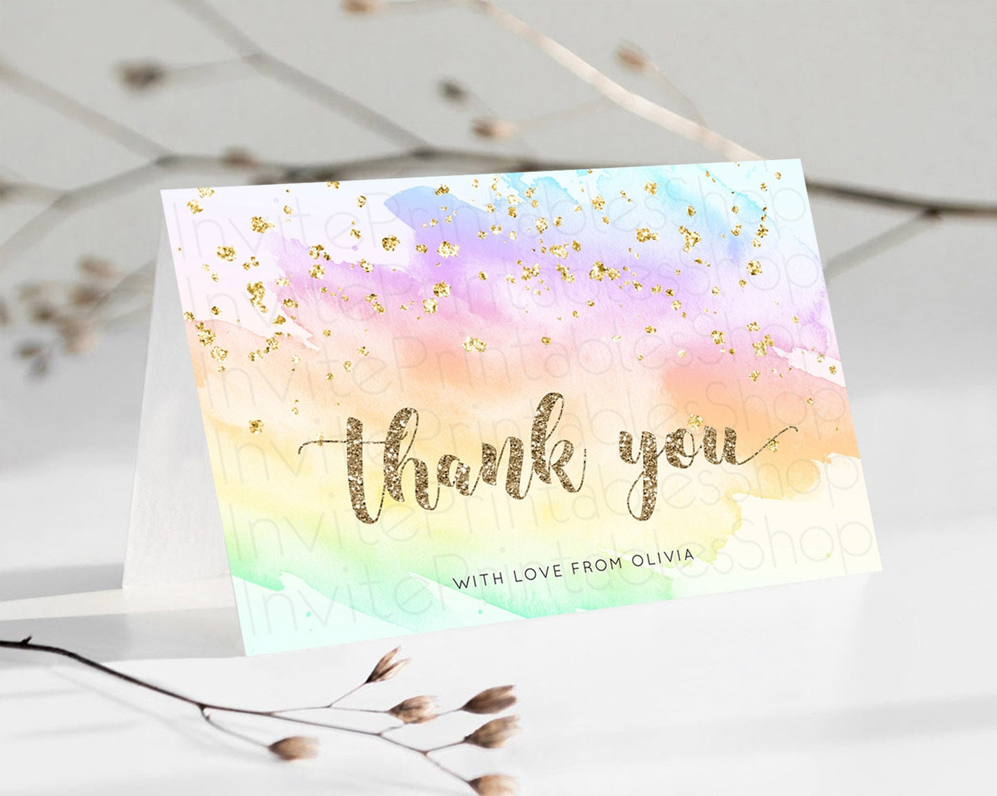 Pastel Thank You Rainbow Thank You Card Colorful Pastel Birthday Thank You Card Confetti Watercolor Pastel Teacher Thank You Cards D10643