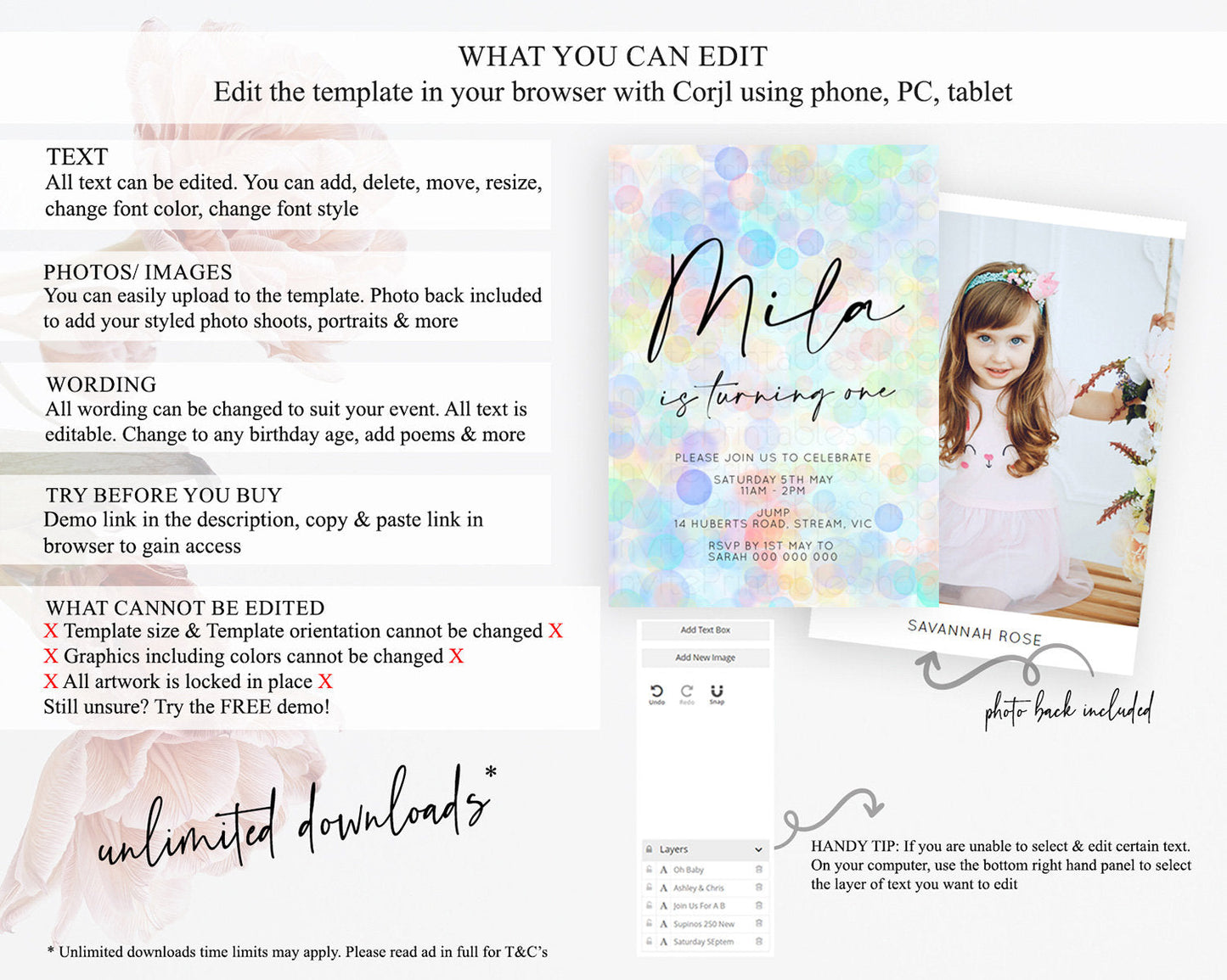 Pastel Birthday Invitation Bath Bomb Party Invitation Pastel Bubbles Invitation Watercolour Invitation 3rd 2nd 1st First Birthday D10446