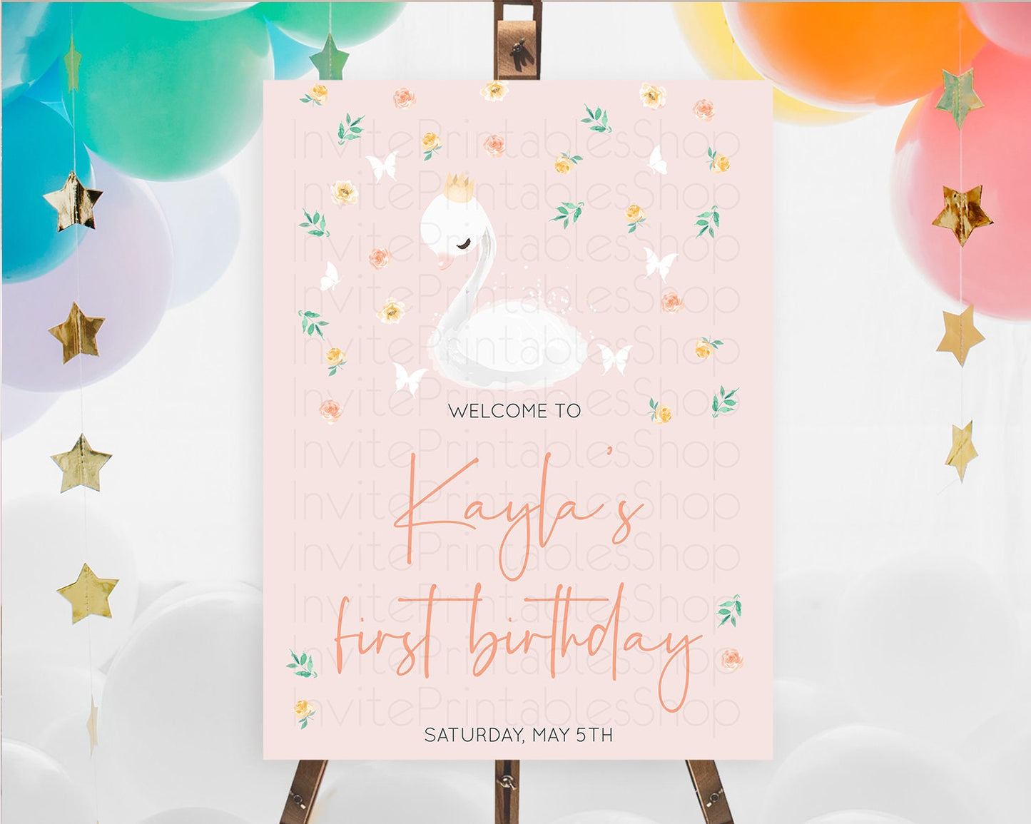 Swan Welcome Board Swan Princess Ballet Welcome Sign Enchanted Swan Lake Secret Garden Pastel Floral First Birthday Welcome Sign D10388