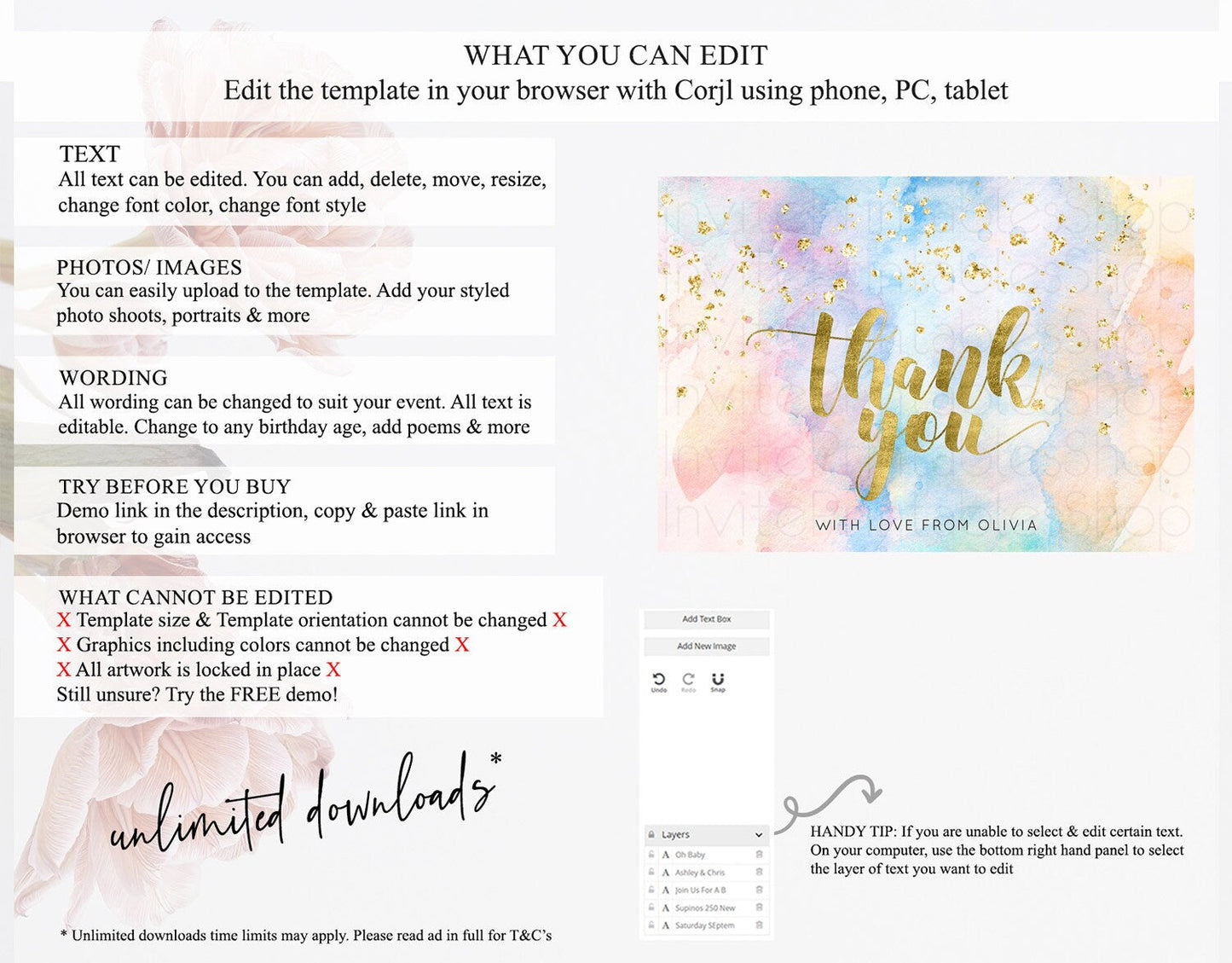 Pastel Thank You Rainbow Thank You Card Colorful Pastel Birthday Thank You Card Confetti Watercolor Pastel Teacher Thank You Cards D10272