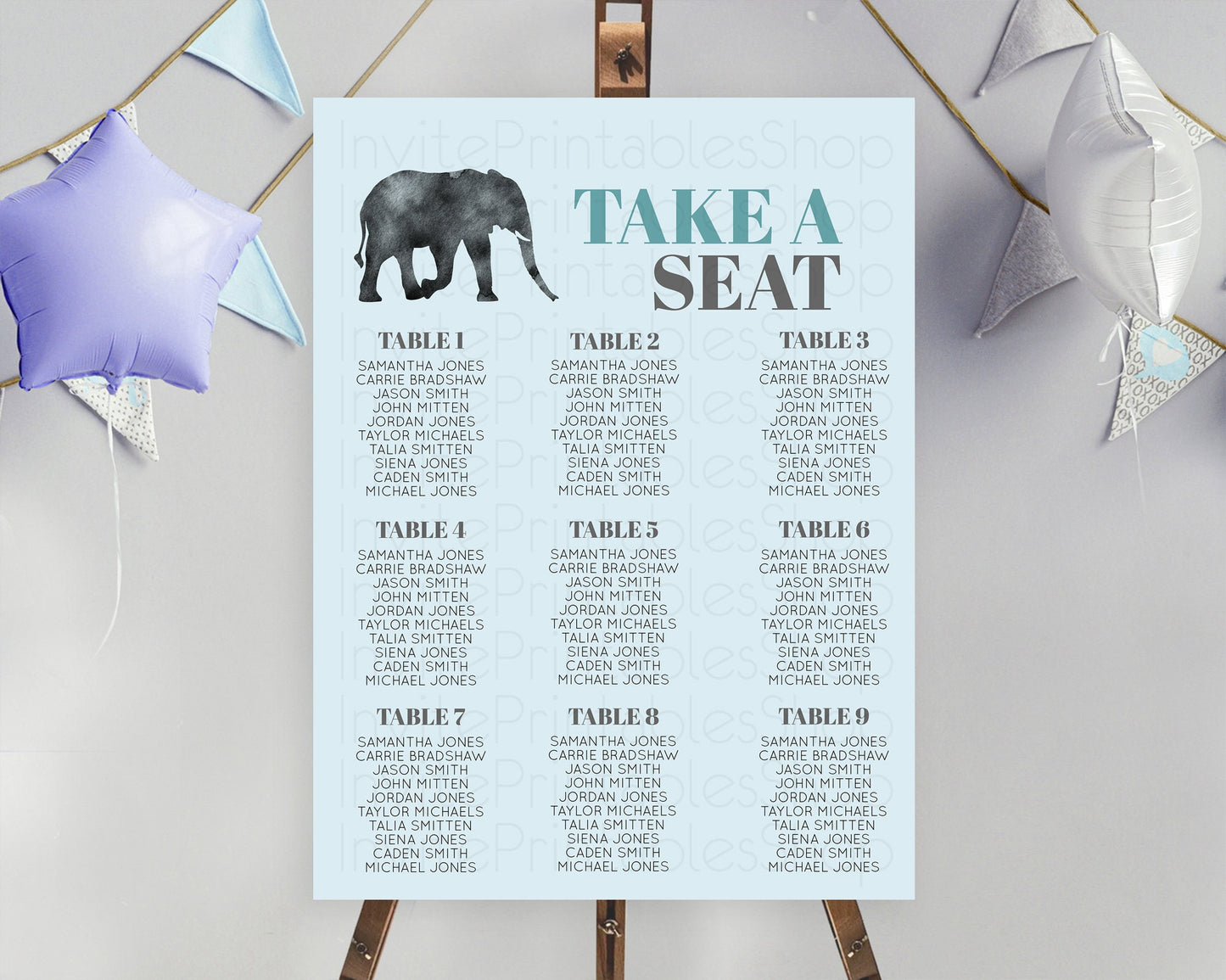 Elephant Seating Chart Elephant Seating Sign Elephant Party Safari Adventure Elephant Take A Seat Elephant Décor Zoo Fern Palm Leaf D10802