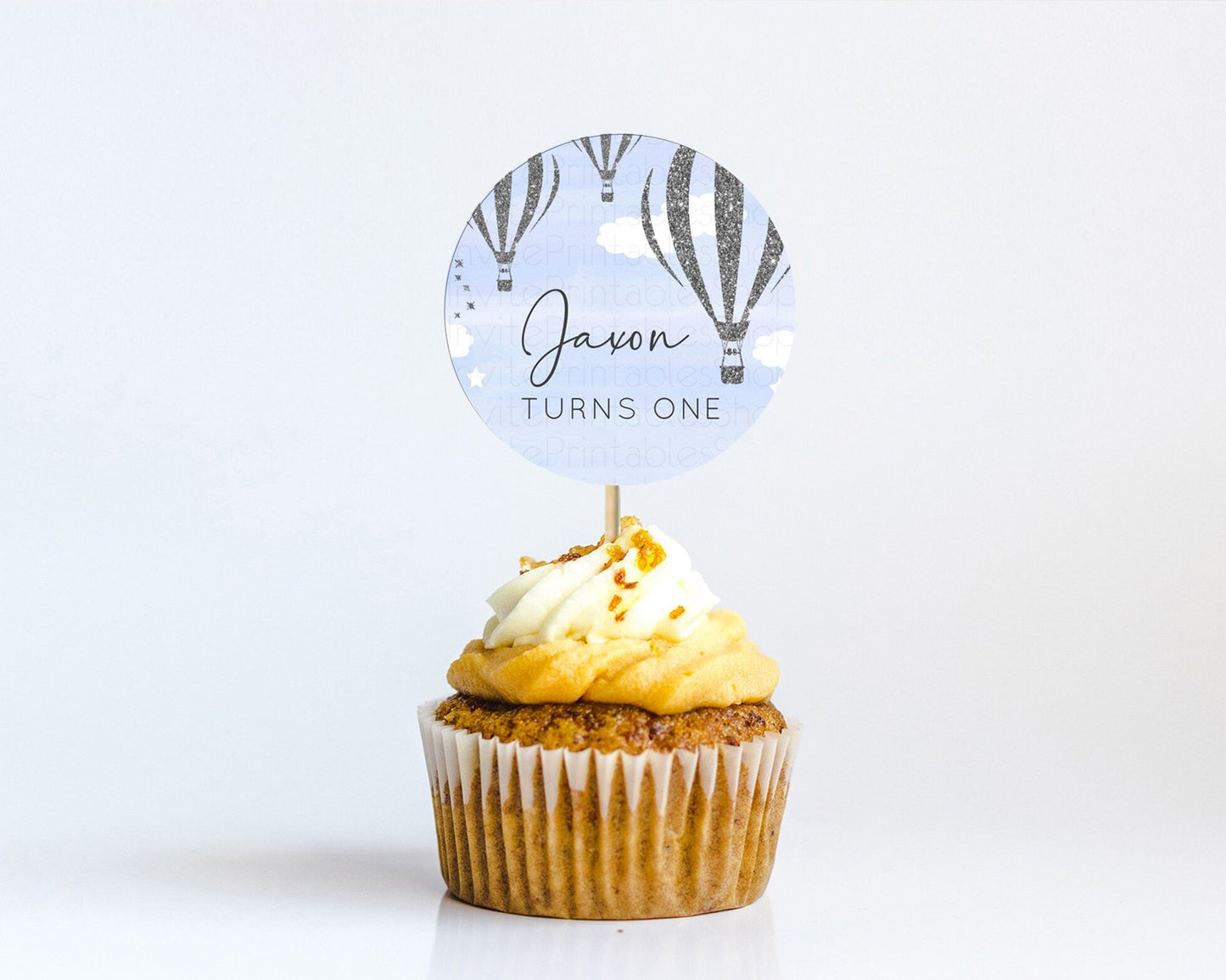 Hot Air Balloon Cupcake Toppers Adventure Awaits Up & Away Glitter Blue Watercolor Cupcake Topper Hot Air Balloon Party Decor D10334