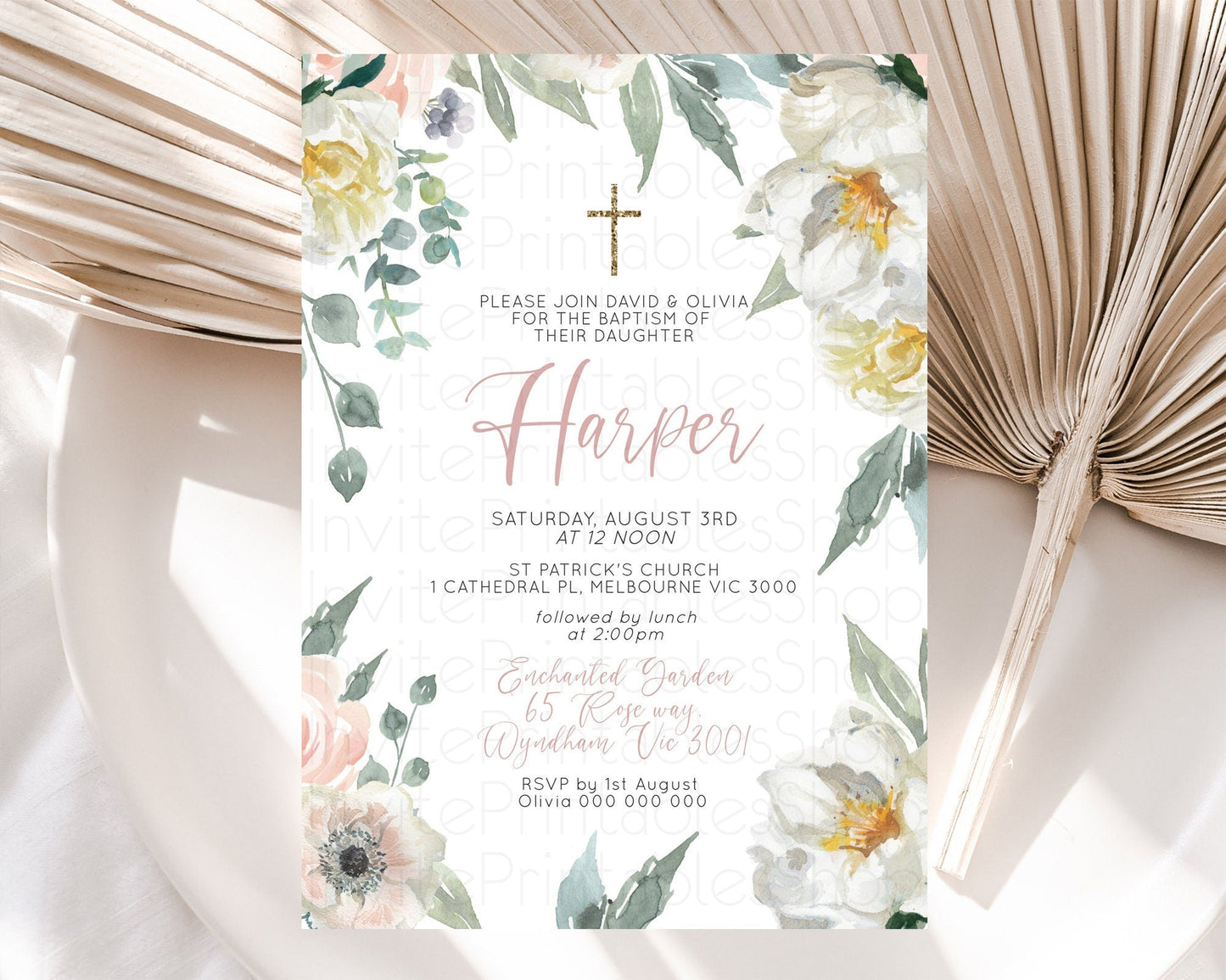 Secret Garden Baptism Invitation Wildflower Baptism Birthday Invite Pastel Flowers Christening Invite Enchanted Garden Boho Floral D10121