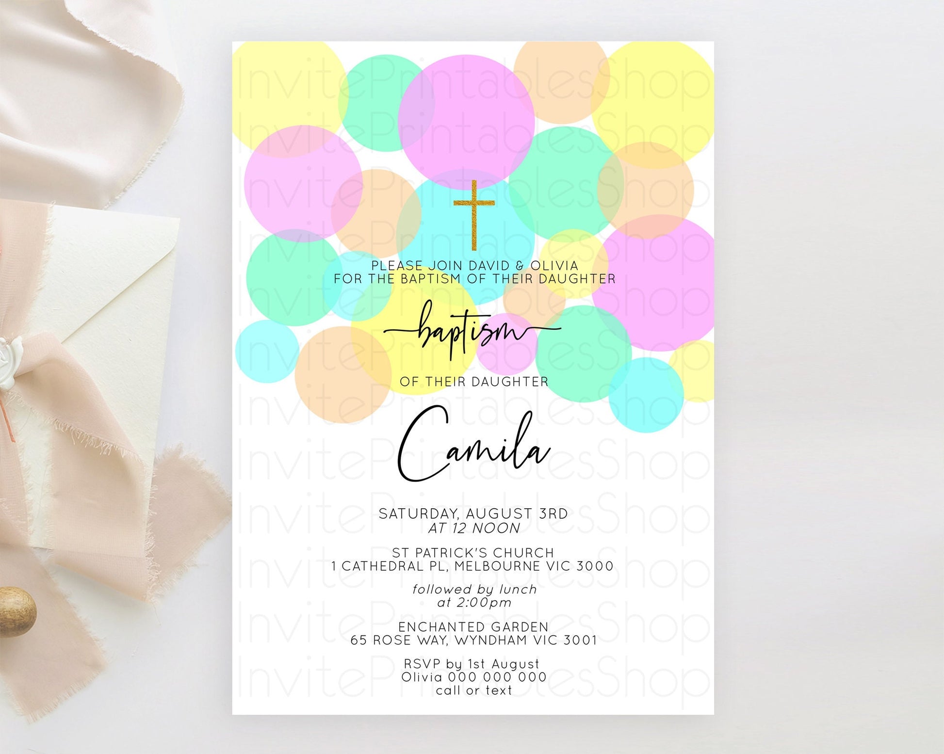 Editable Pastel Baptism Invitation Pastel Confetti Baptism 1st Birthday Invi