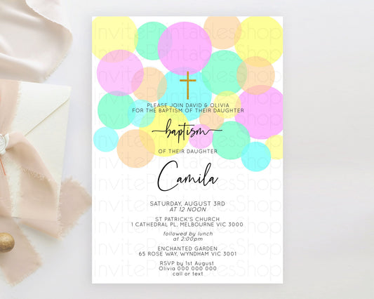 Editable Pastel Baptism Invitation Pastel Confetti Baptism 1st Birthday Invi