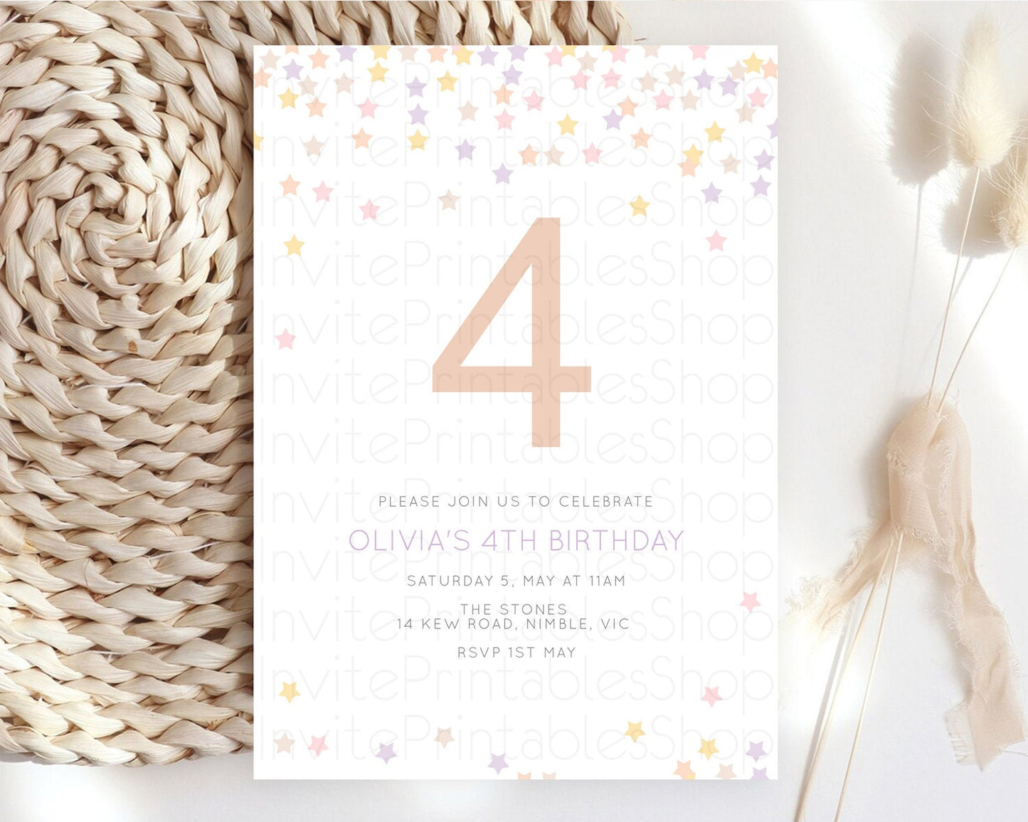 Star Birthday Invitation Pastel Stars Invite Shooting Star Party Rainbow Colorful Confetti Twinkle Little Star 2nd First Birthday D10810