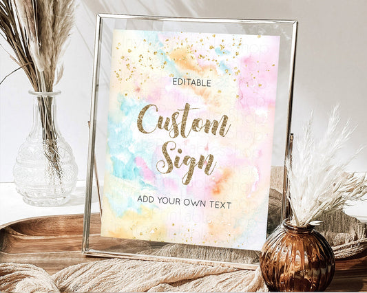 Editable Pastel Sign Ombre Table Sign Decor Pastel Ombre Rainbow Watercolor