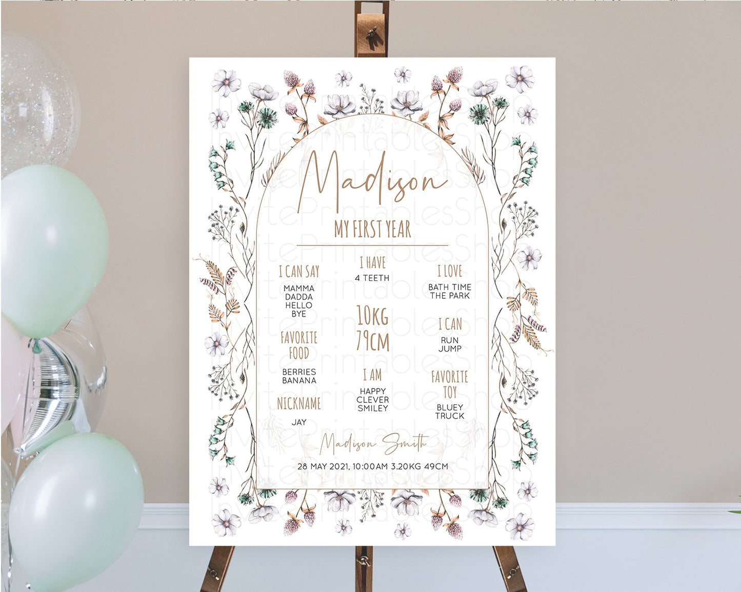 Secret Garden Milestone Board Wildflower First Birthday Milestone Poster Pastel Flowers Milestone Boho Wildflower 1st Birthday Sign D10604