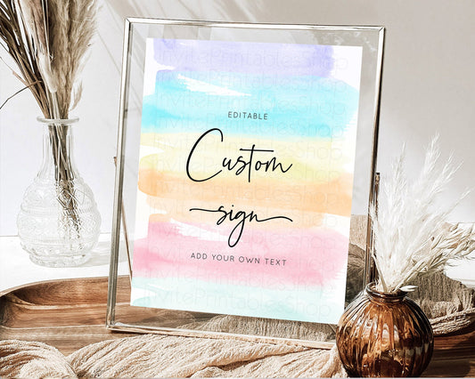 Editable Pastel Sign Ombre Table Sign Decor Pastel Ombre Rainbow Watercolor