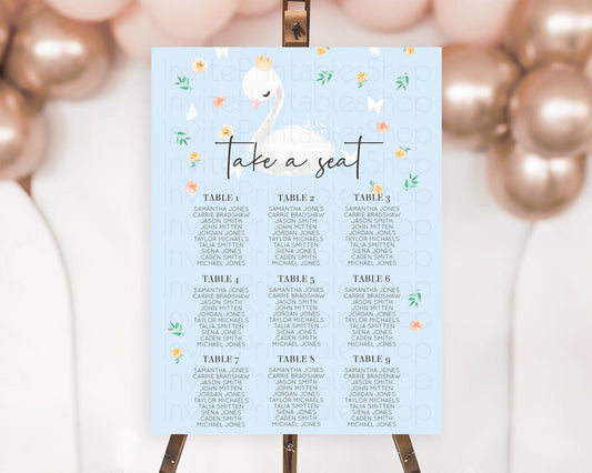 Editable Swan Seating Chart Swan Princess Ballet Seating Sign Watercolour Pa