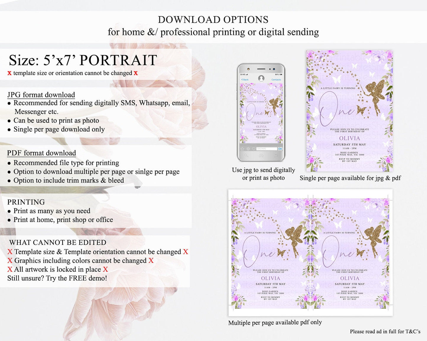 Fairy Birthday Invitation Fairy Invites Fairy Tea Party Fairy Garden Birthday Secret Garden Enchanted Garden Pastel Floral Butterfly D10910