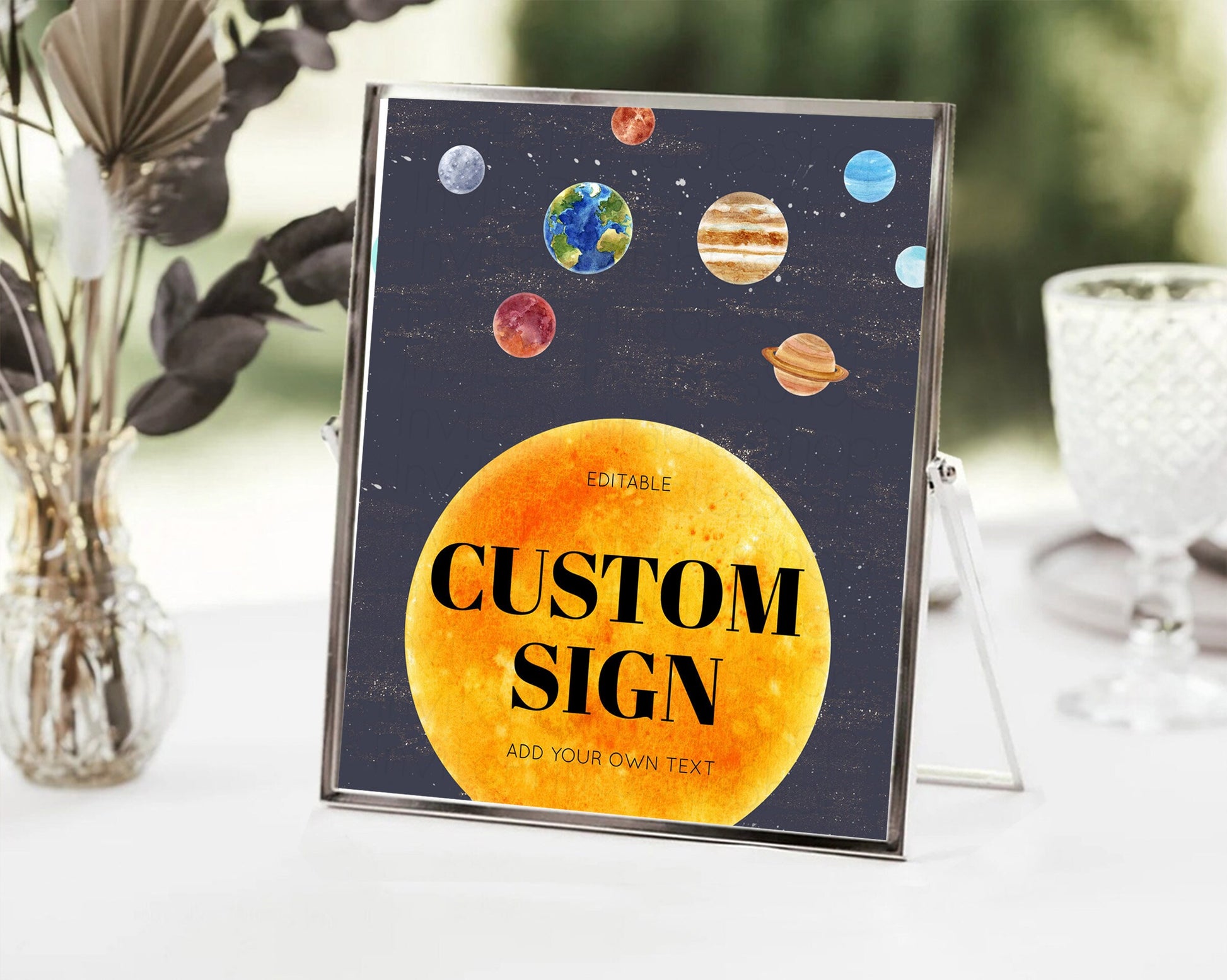 Editable Space Table Sign Decor Galaxy Space Adventure Party First Trip Arou