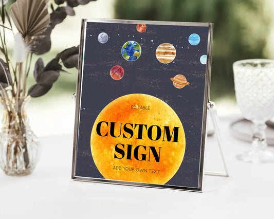 Editable Space Table Sign Decor Galaxy Space Adventure Party First Trip Arou