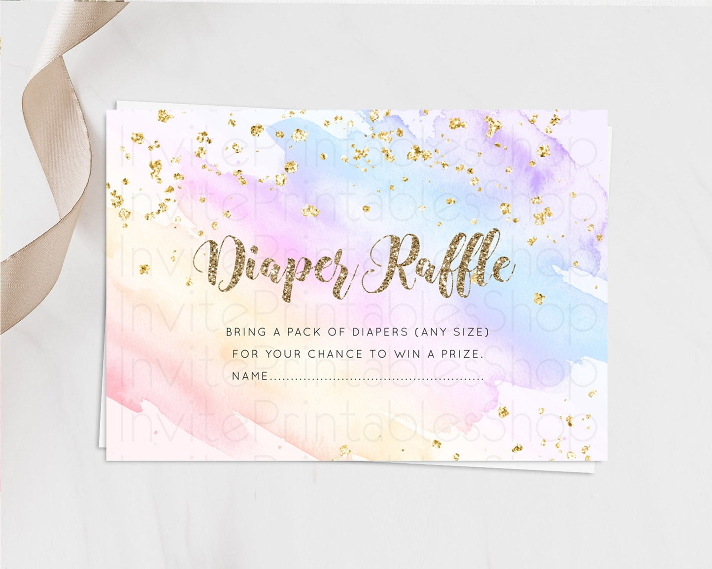 Pastel Diaper Raffle Card Pastel Rainbow Diaper Raffle Insert Colorful Ombre Watercolor Diaper Ticket Confetti Glitter Raffle Game D10633