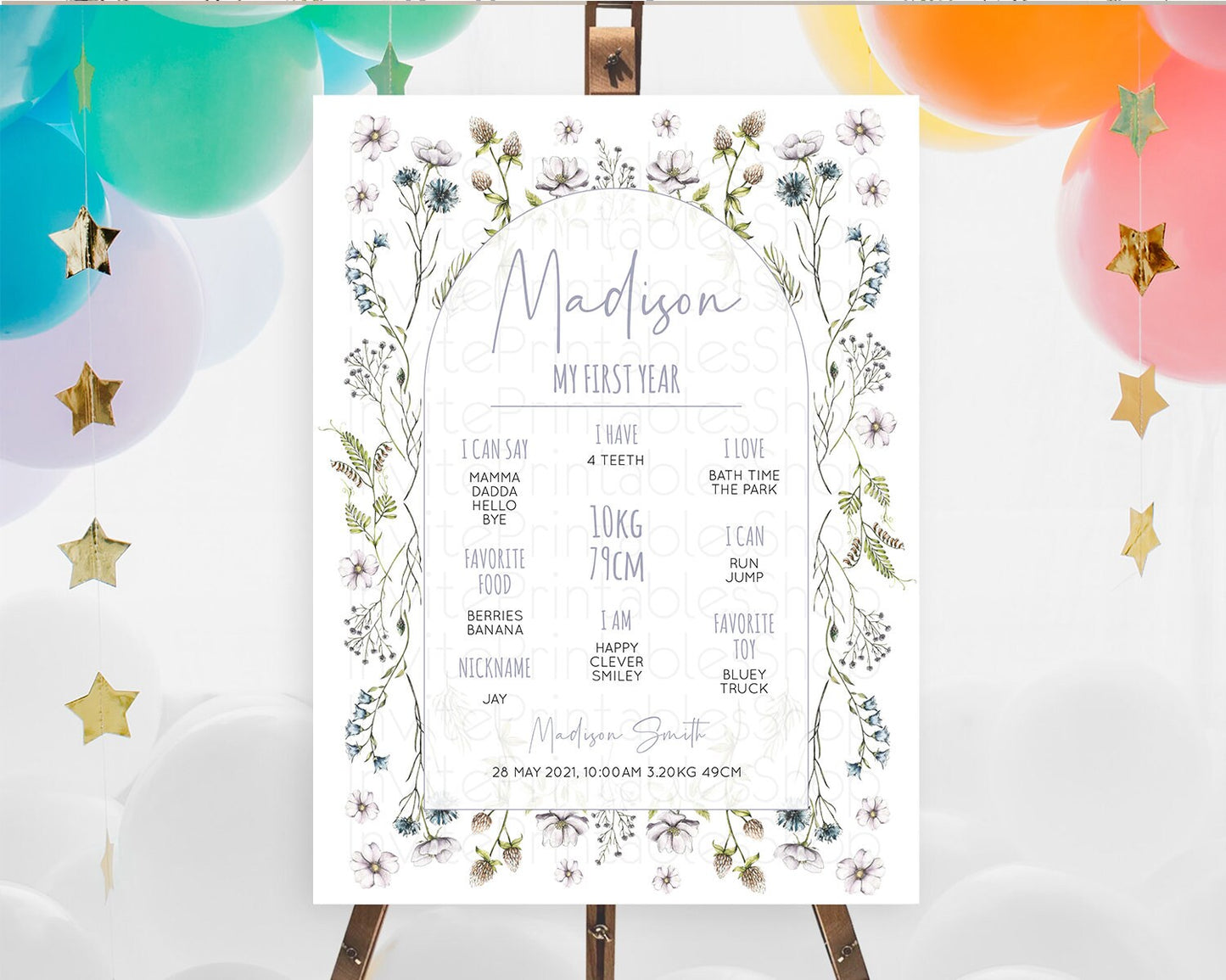 Secret Garden Milestone Board Wildflower First Birthday Milestone Poster Pastel Flowers Milestone Boho Wildflower 1st Birthday Sign D10603