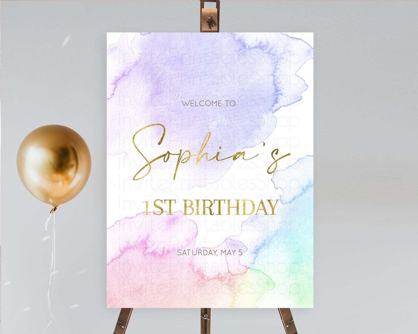 Pastel Welcome Sign Pastel Rainbow Welcome Sign Colorful Rainbow Confetti Watercolor Glitter Pastel First Birthday Welcome Sign D10215