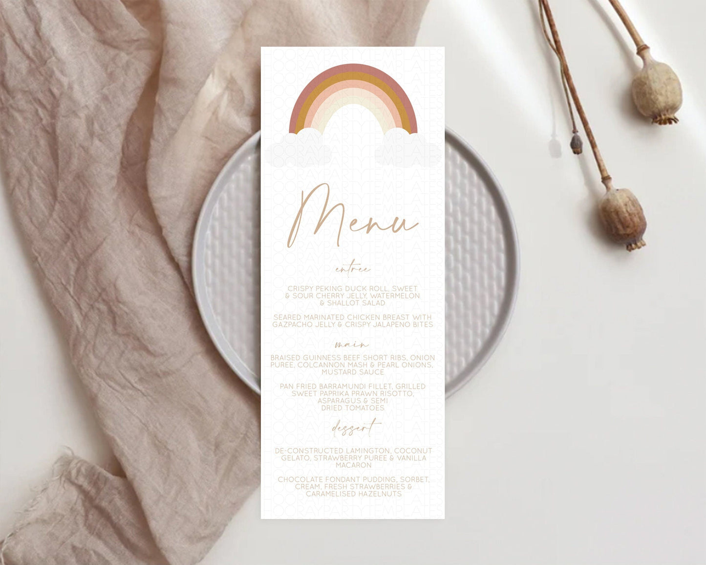 Pastel Rainbow Menu Boho Rainbow Menu Template Rainbow Boho Table Decor Pastel Rainbow Dinner Dessert Menu Rainbow Party Food Menu D10122