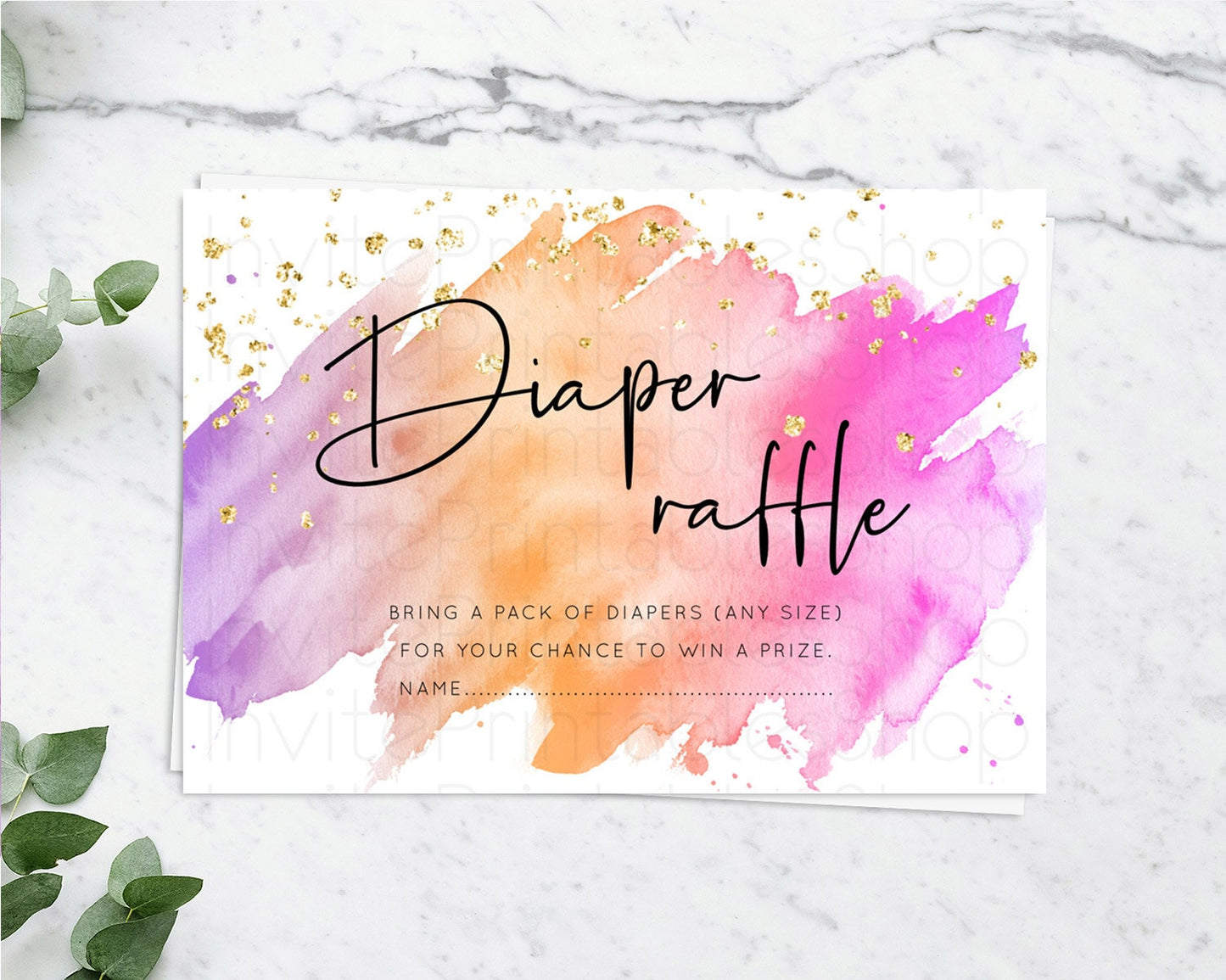 Pastel Diaper Raffle Card Pastel Rainbow Diaper Raffle Insert Colorful Ombre Watercolor Diaper Ticket Confetti Glitter Raffle Game D10488