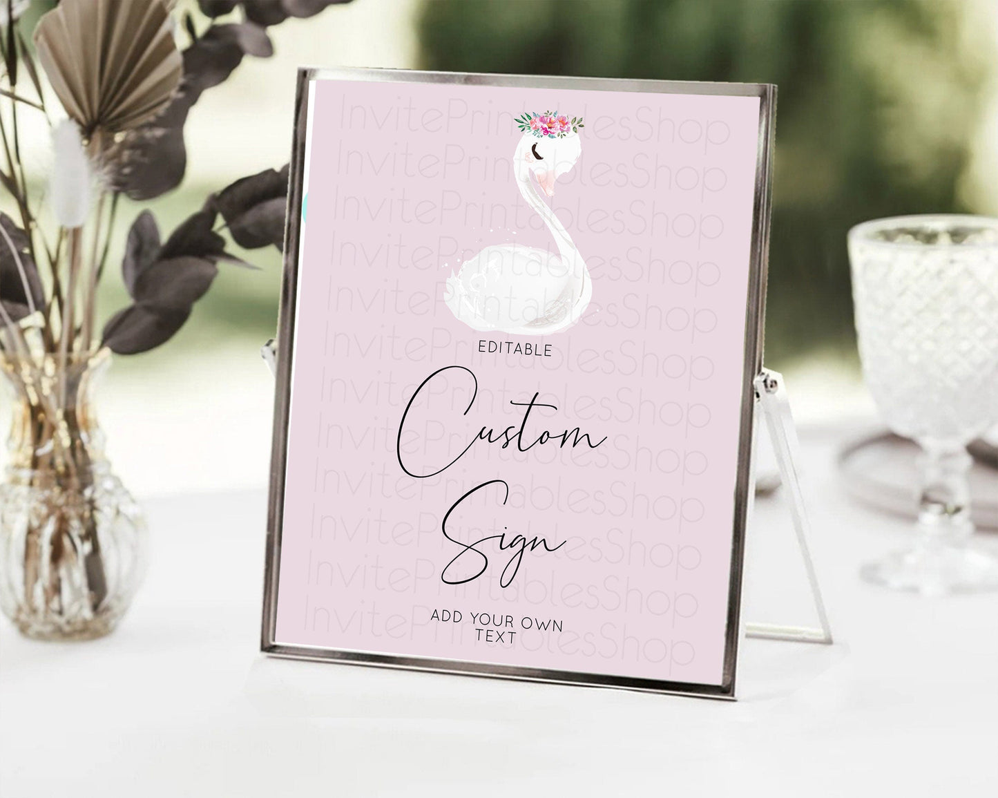 Swan Table Sign Decor Swan Princess Ballet Party Enchanted Swan Lake Secret Garden Pastel Floral 1st Birthday Baptism Baby Shower D10758