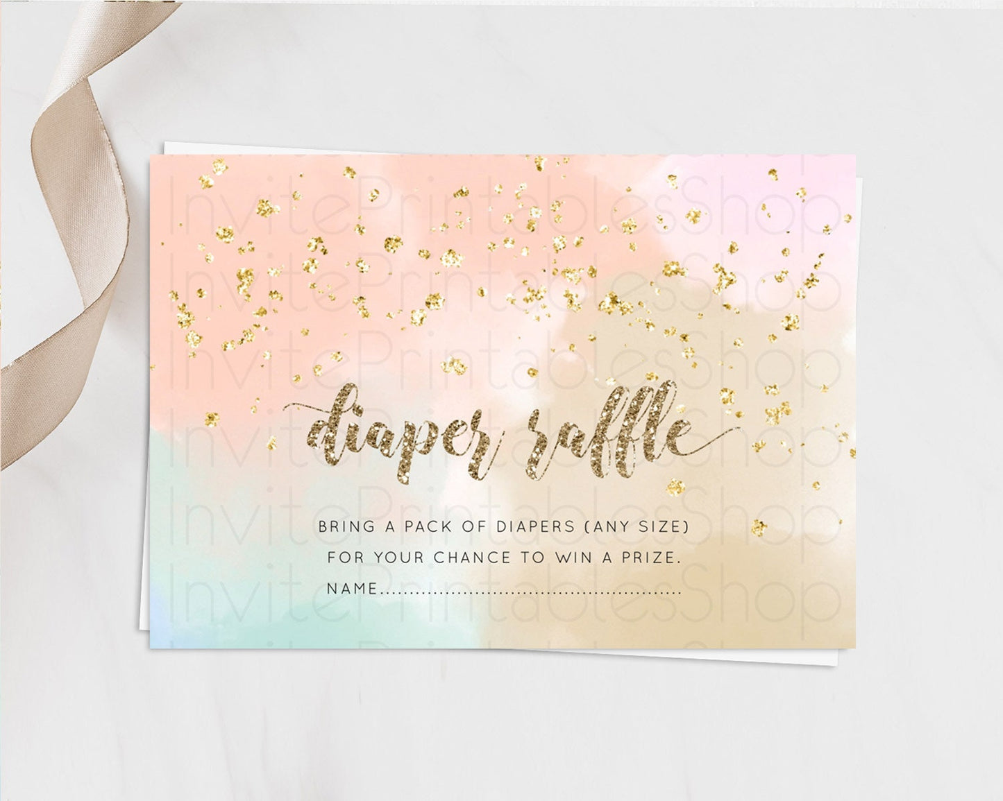 Pastel Diaper Raffle Card Pastel Rainbow Diaper Raffle Insert Colorful Ombre Watercolor Diaper Ticket Confetti Glitter Raffle Game D10377