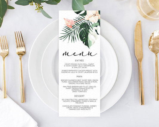 Editable Tropical Menu Template Tropical Menu Palm Leaf Fern Table Decor Fra