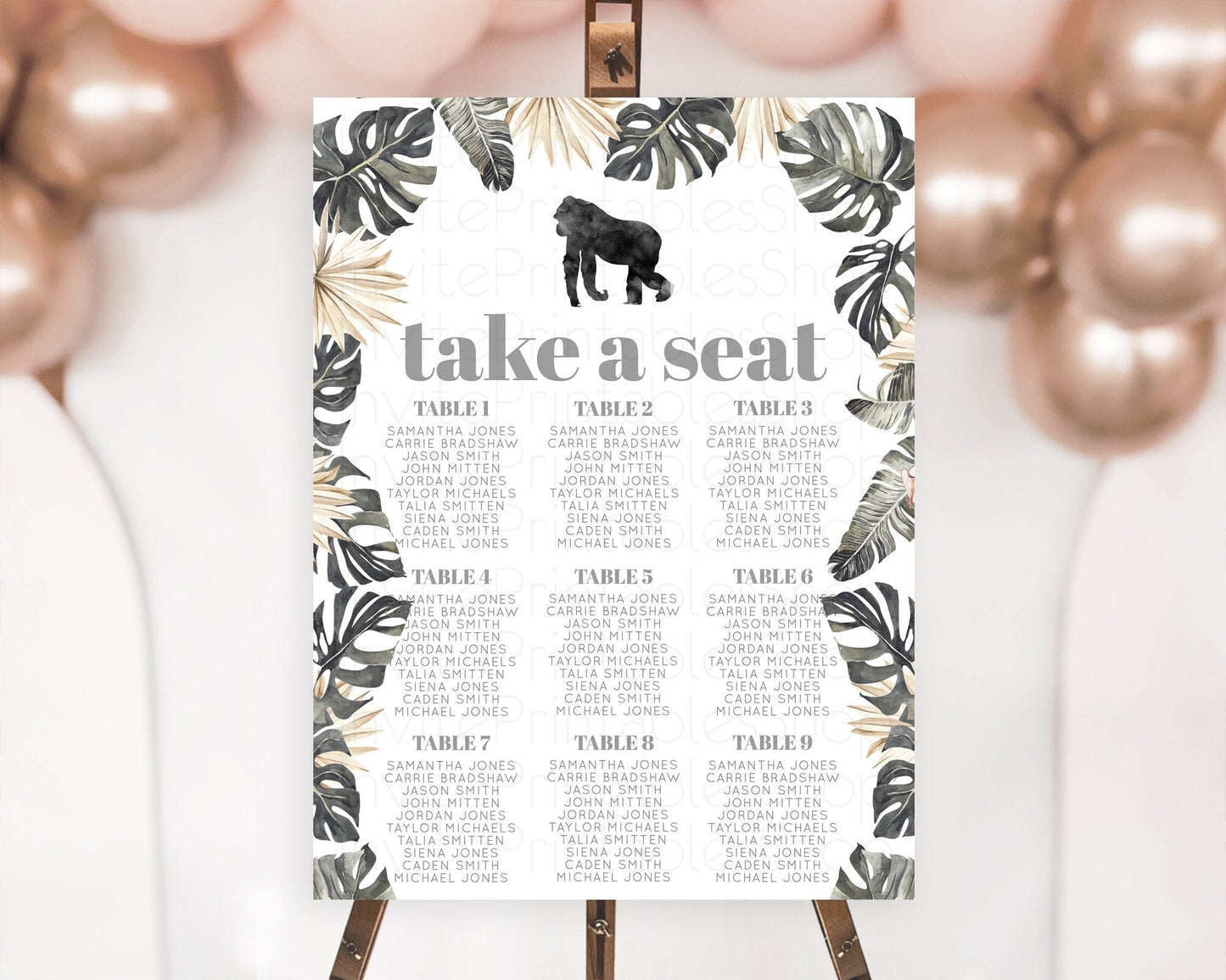Gorilla Seating Chart Jungle Gorilla Seating Sign Gorilla Party Decor Gorilla Jungle Adventure Zoo Green Palm Leaf Fern Take A Seat D10804