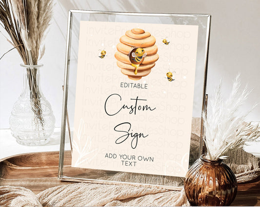 Editable Queen Bee Sign Momma BEE Table Sign Decor First BEE-DAY 1st Birthda