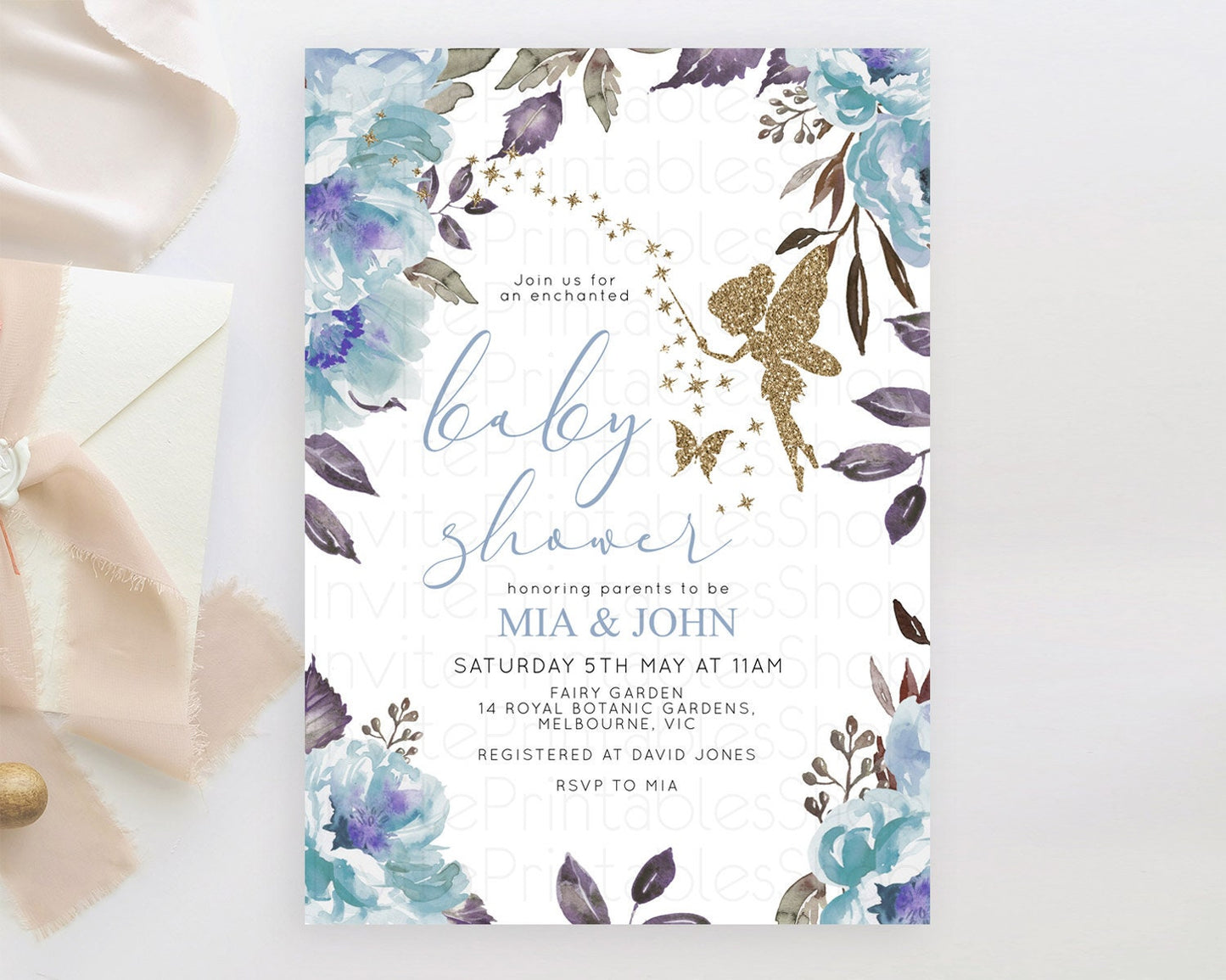 Fairy Baby Shower Invitation Pastel Fairy Invites Fairy Tea Party Fairy Garden Theme Secret Garden Enchanted Garden Floral Butterfly D10728