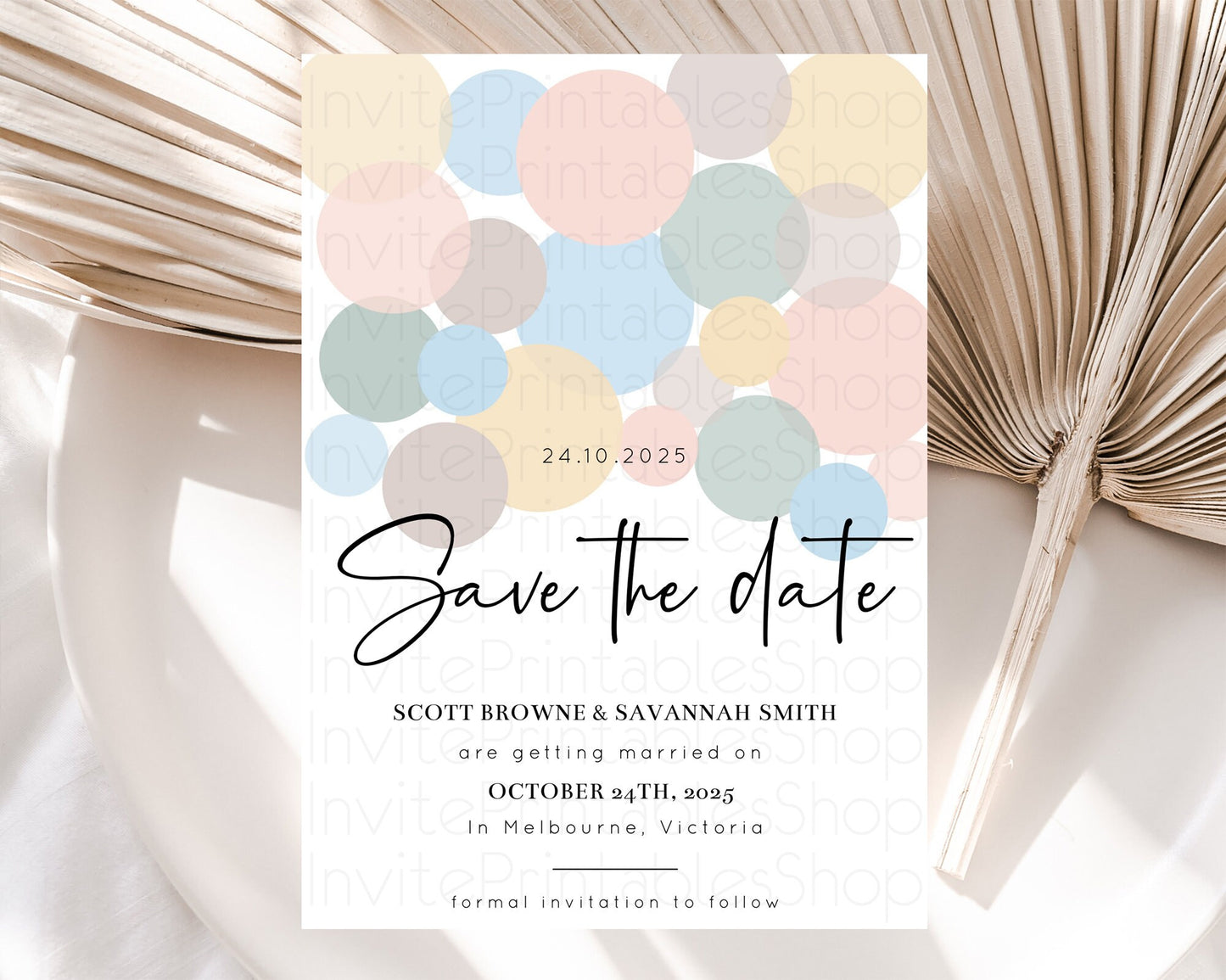 Editable Pastel Confetti Save The Date Template Rainbow Colorful Sprinkles P