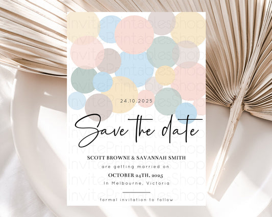 Editable Pastel Confetti Save The Date Template Rainbow Colorful Sprinkles P