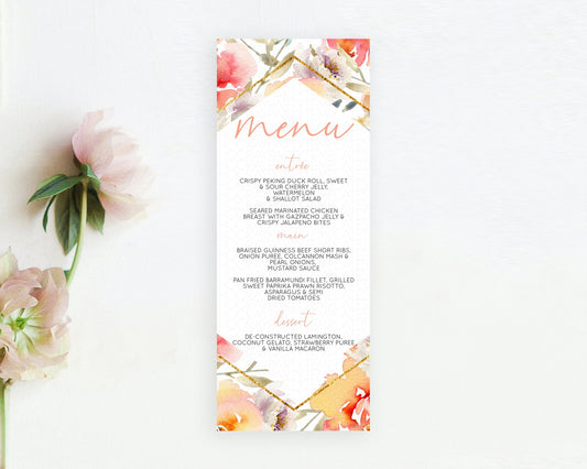 Secret Garden Menu Wildflower Menu Template Pastel Flower Garden Table Decor Boho Floral Dinner Dessert Floral Party Food Menu D10791