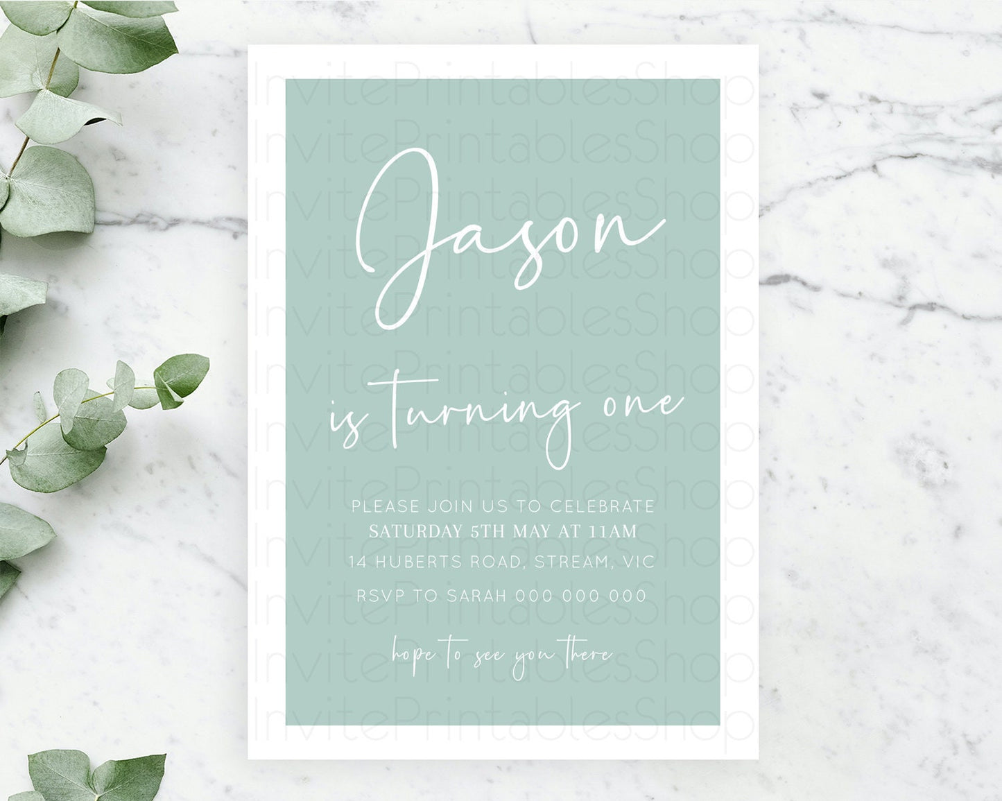 Green Birthday Invitation Plain Green Invitation Minimalist Invitation Pastel Green Invitation Modern Invite 2nd 1st First Birthday D10736