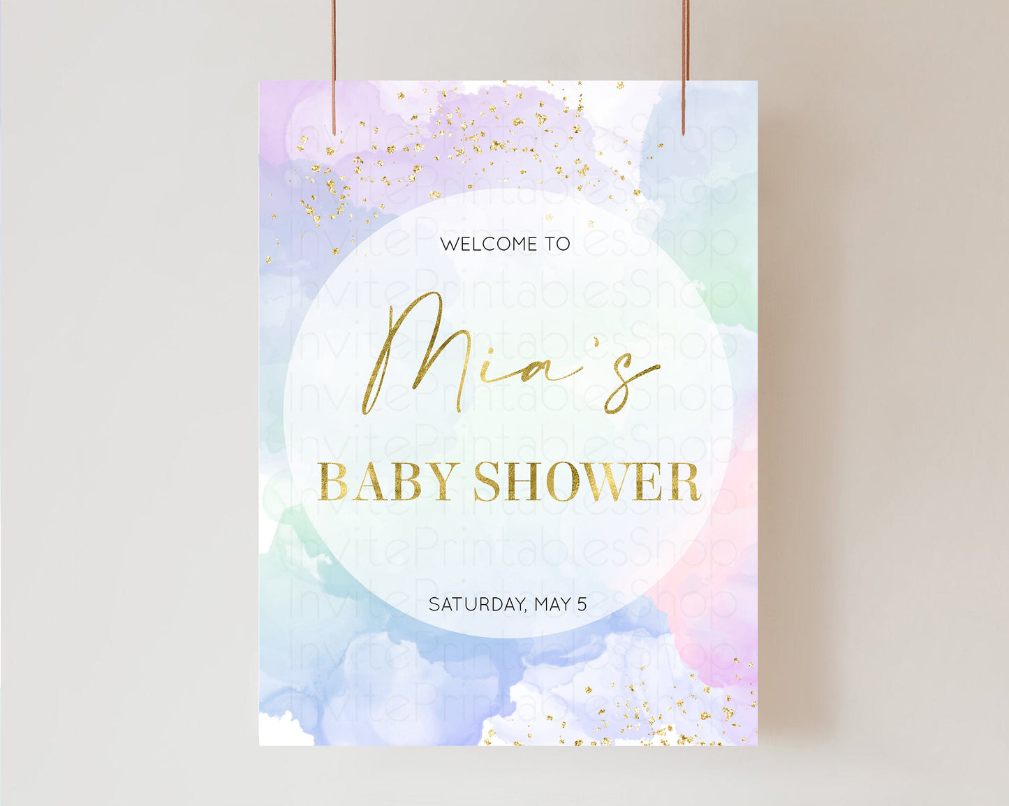 Pastel Baby Shower Sign Rainbow Baby Shower Sign Welcome Baby Shower Sign, Colorful Ombre Splash Watercolor Glitter Confetti Sprinkles 599v2