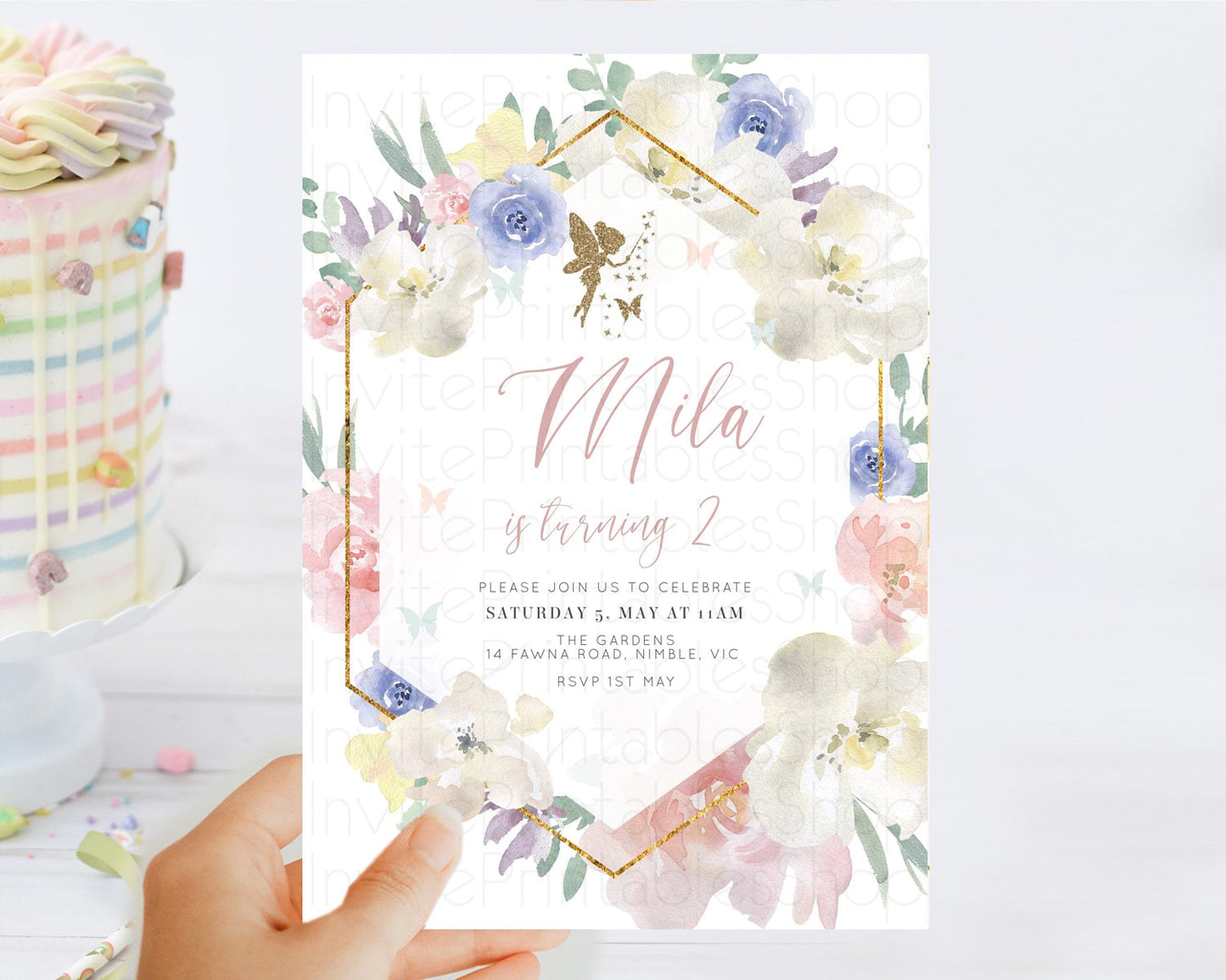 Fairy Birthday Invitation Fairy Invites Fairy Tea Party Fairy Garden Birthday Secret Garden Enchanted Garden Pastel Floral Butterfly D10829