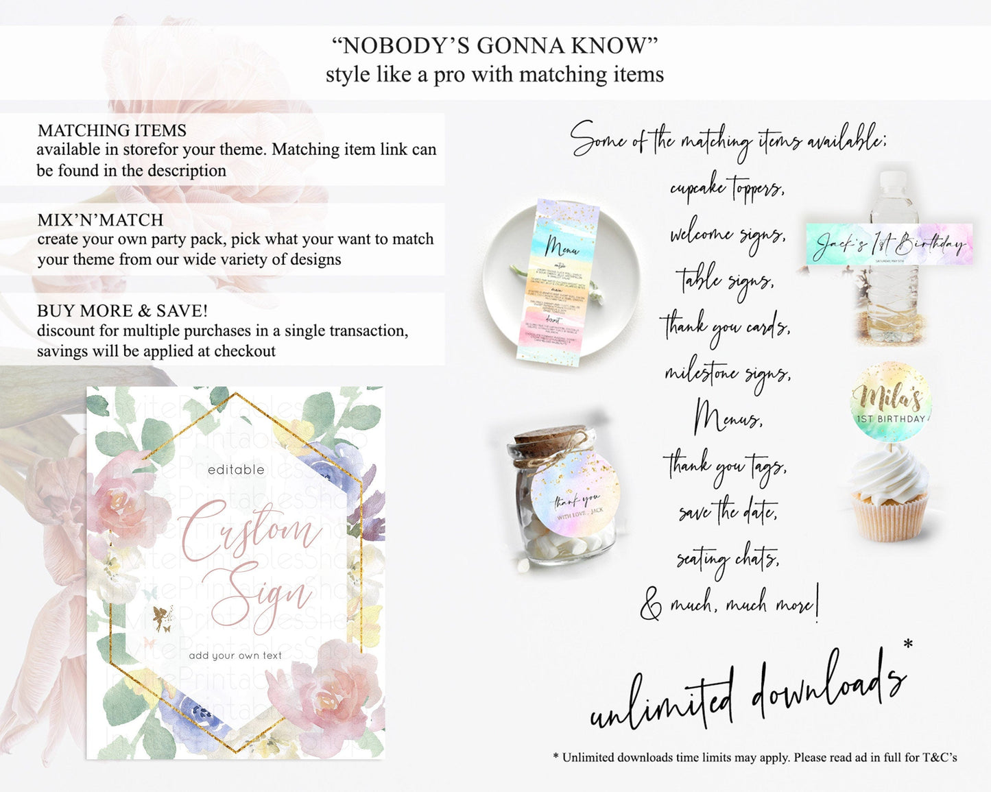 Fairy Sign Enchanted Garden Table Sign Decor Pastel Floral Butterfly Party Secret Garden Birthday Baptism Baby Shower Bridal Shower D10294