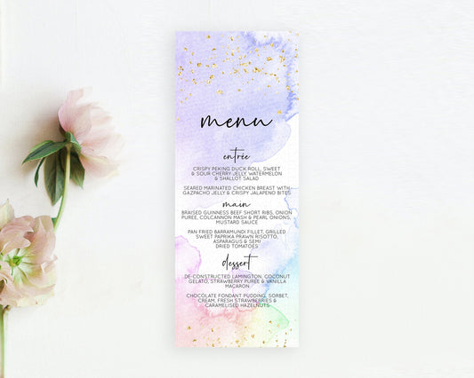Editable Pastel Menu Pastel Rainbow Menu Template Colorful Pastel Table Deco