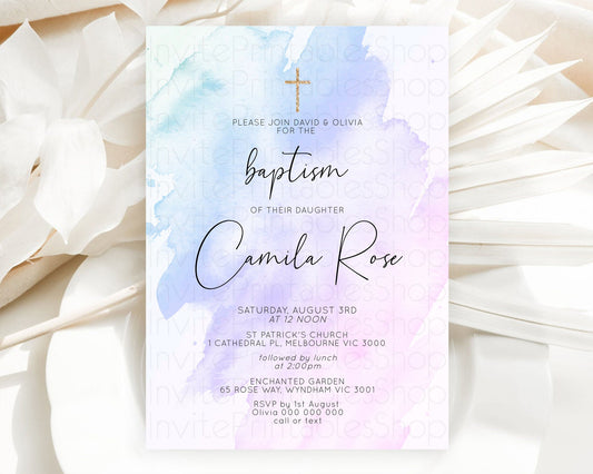 Editable Purple Baptism Invitation Purple Watercolor Baptism Birthday Invita