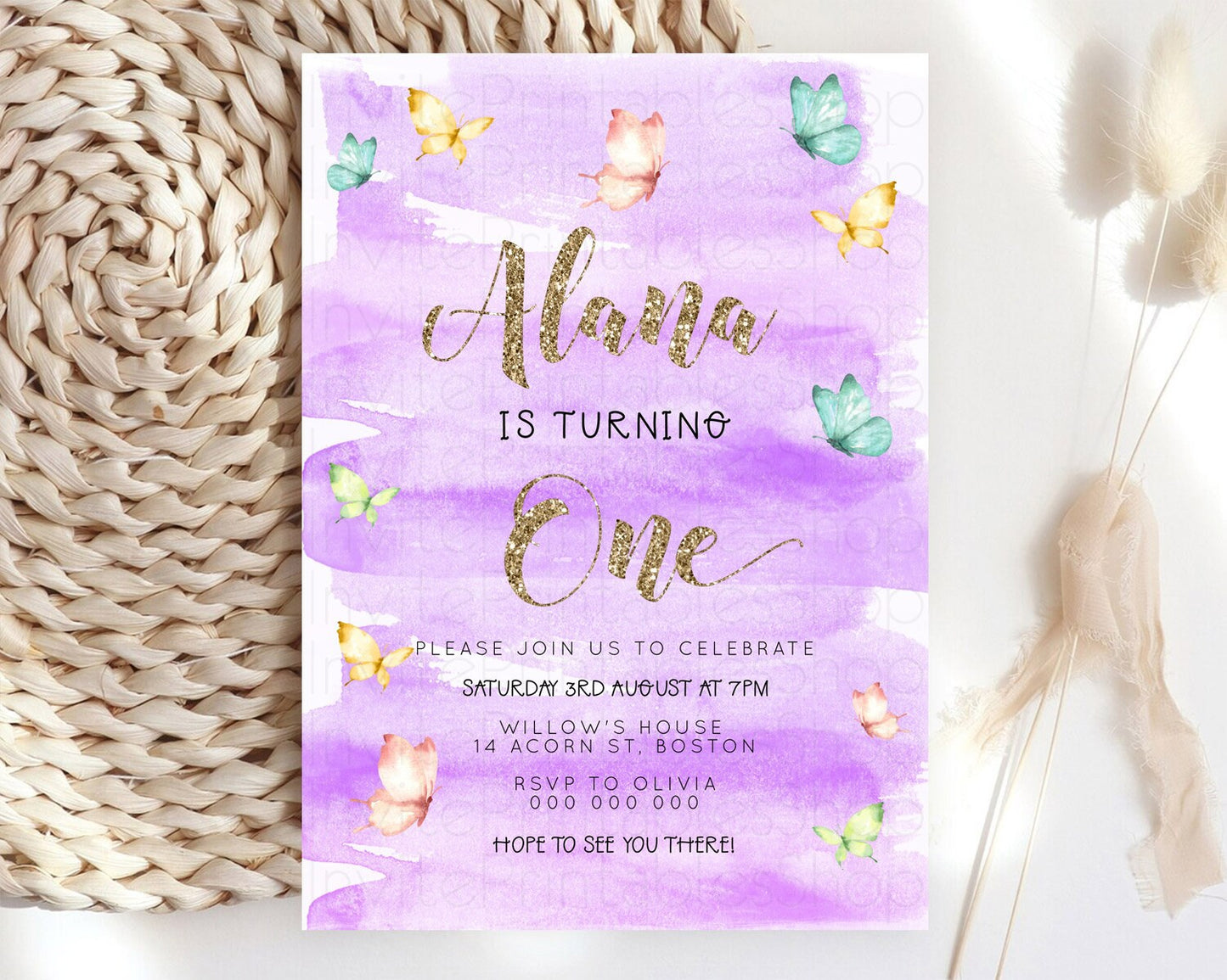 Pastel Butterfly Birthday Invitation Butterfly Birthday Invitation Colorful Splash Glitter Butterfly Garden 1st 2nd Birthday D23233