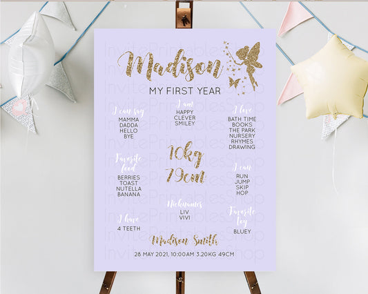 Fairy First Birthday Milestone Poster Fairy Secret Garden Milestone Board Enchanted Garden Pastel Floral Butterfly 1st Birthday Sign D10389